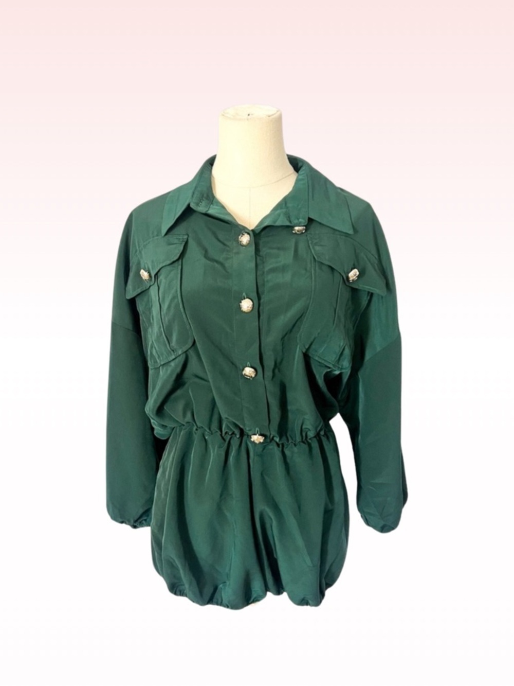 LE PALAIS VINTAGE Emerald Green Long sleeve Romper (Sz M)